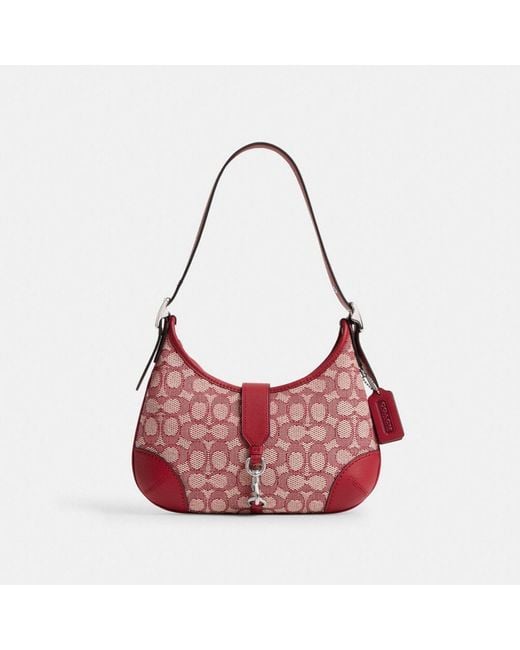 COACH Red Hamptons Hobo Bag In Signature Textile Jacquard