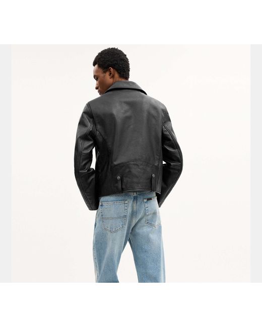 COACH Black Shrunken Leather Biker Jacket for men