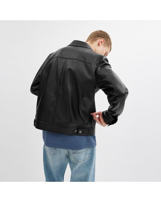 COACH Black Heritage C Lightweight Leather Jacket for men