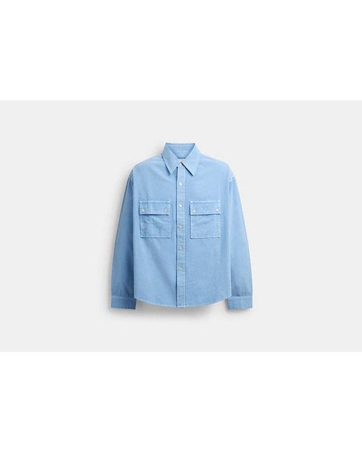 COACH Blue Long Sleeve Canvas Shirt for men