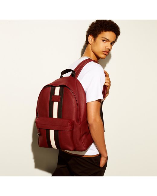 coach campus backpack with varsity stripe COACH Modern Varsity Stripe Campus Backpack In Pebble Leather for Men