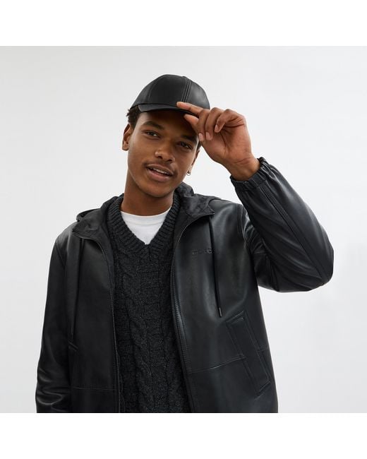 COACH Black Leather Baseball Hat for men