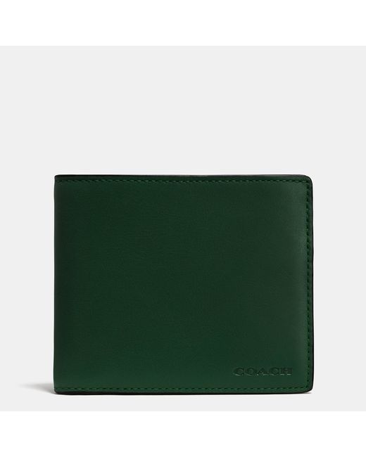 COACH Compact Id Wallet In Leather in Green for Men | Lyst