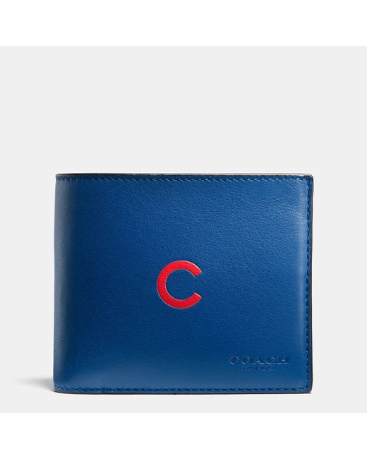 COACH Blue Mlb Compact Id Wallet In Sport Calf Leather for men