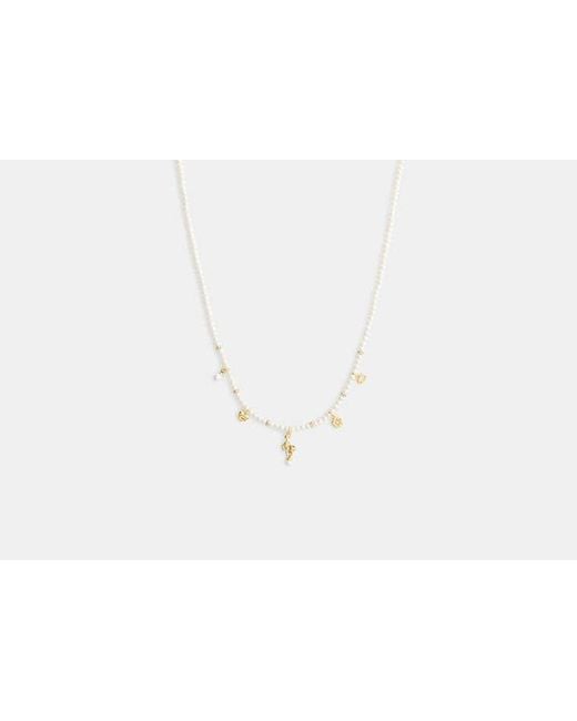COACH Black Mini Cat Pearl Charms Necklace