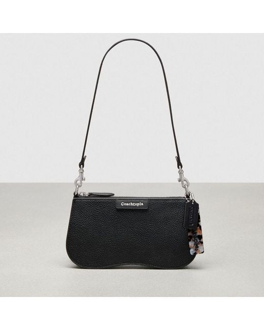 COACH Black Wavy Baguette Bag In Pebbled Topia Leather