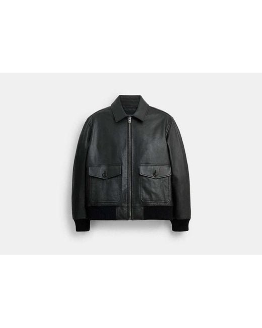 COACH Black Leather Bomber Jacket for men