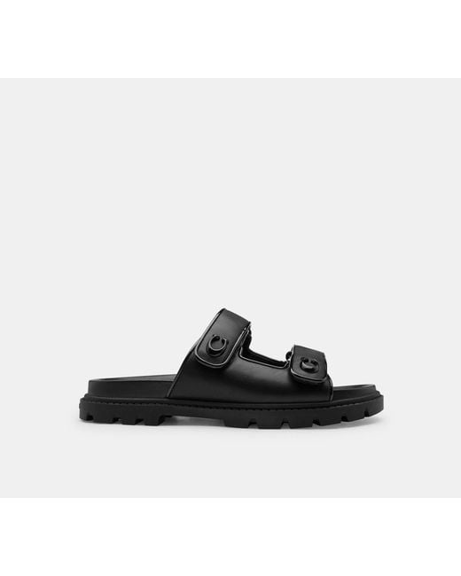 COACH Black Double Band Flat Sandals