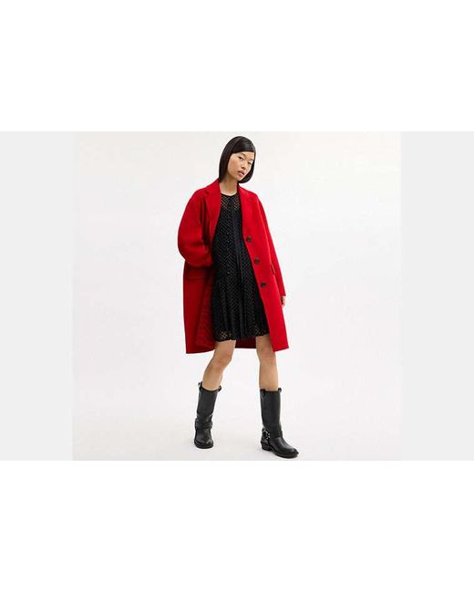 COACH Red Single Breasted Double Faced Wool Coat