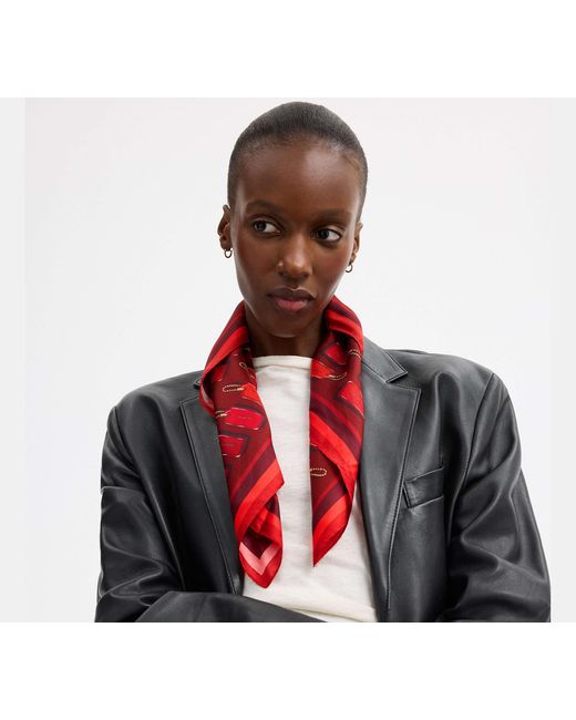 COACH Red Hangtag Print Silk Bandana