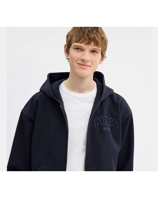 COACH Blue Boxy Full Zip Hoodie for men