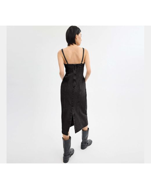 COACH Heritage C Long Denim Dress - Black, Size Large | 65% Polyester, 35% Cotton Lining