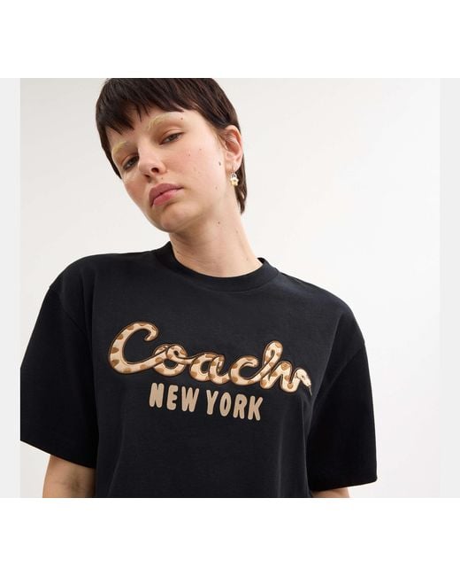 COACH Black New Year Snake Script Cropped T Shirt In Organic Cotton