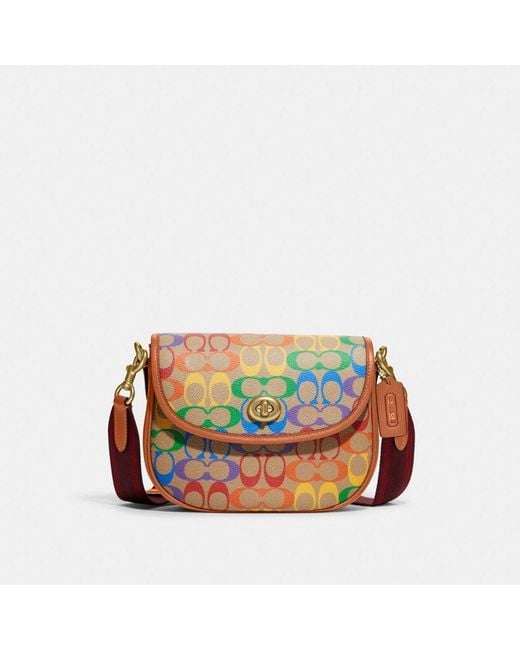Coach Outlet Multicolor Willow Saddle Bag In Rainbow Signature Canvas
