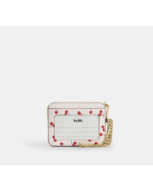COACH Black Zip Card Case With Cherry Print