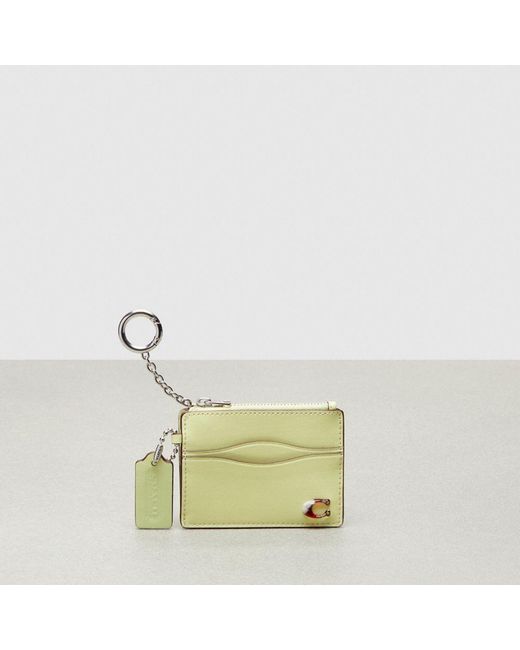 COACH Yellow Wavy Zip Card Case With Key Ring In Smooth Topia Leather