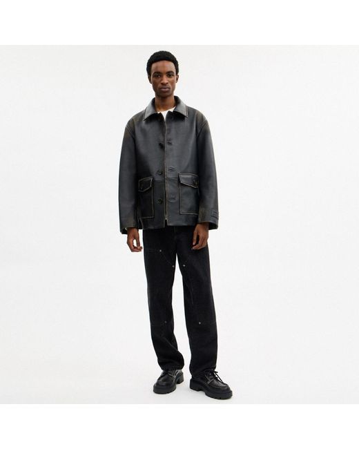COACH Black Loved Leather Shirt Jacket for men