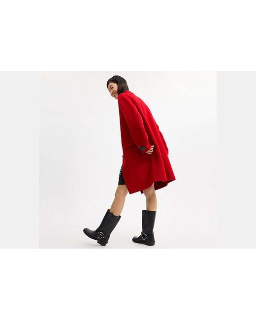 COACH Red Single Breasted Double Faced Wool Coat
