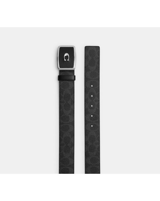 COACH Black Signature Plaque Buckle Belt for men