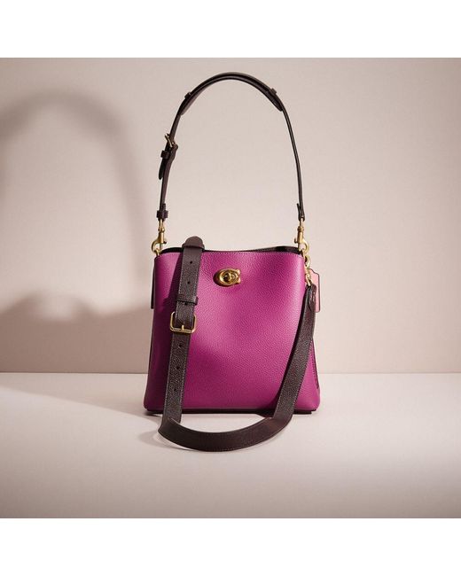 COACH Pink Restored Willow Bucket Bag In Colorblock With Signature Canvas Interior