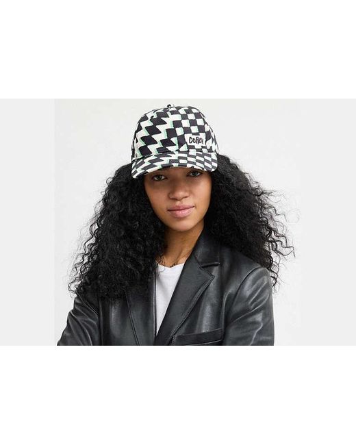 COACH Black Surfer Geo Check Print Baseball Hat