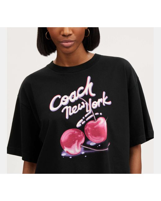 COACH Airbrushed Cherry Print Cropped T-shirt - Black, Size X-small | Other