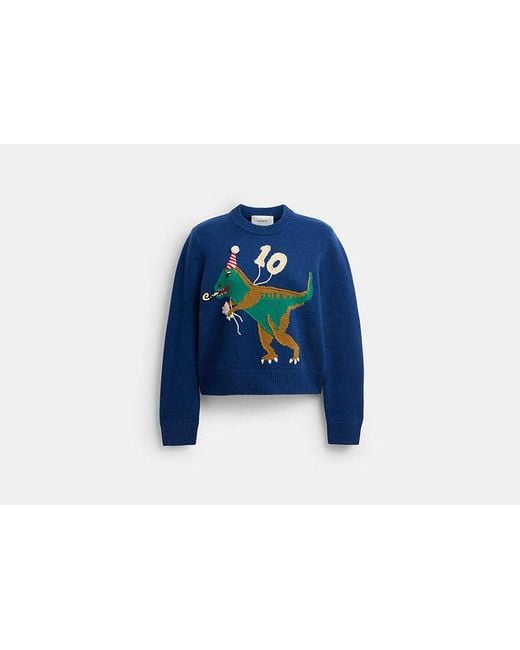 COACH Blue Rexy 10Th Birthday Crewneck Sweater
