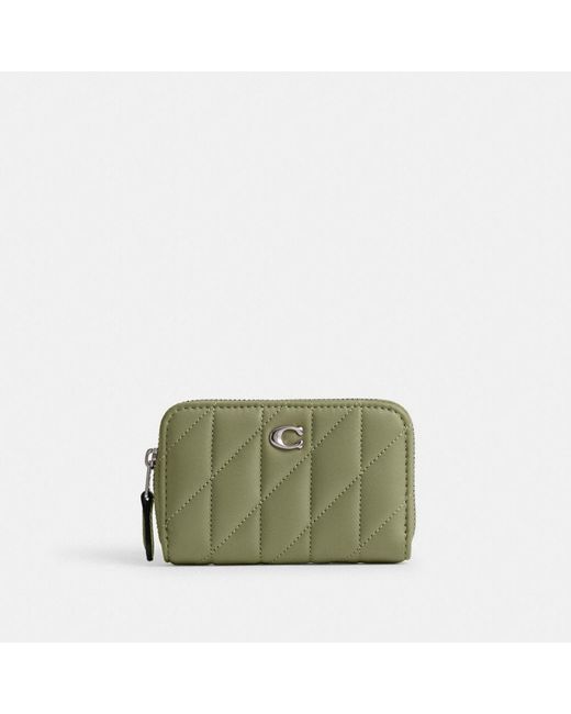 COACH Green Small Zip Around Card Case With Pillow Quilting