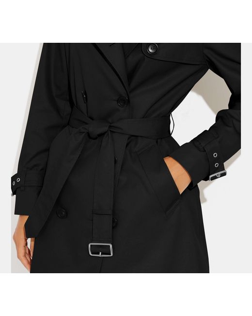 COACH Black Solid Mid Trench Coat