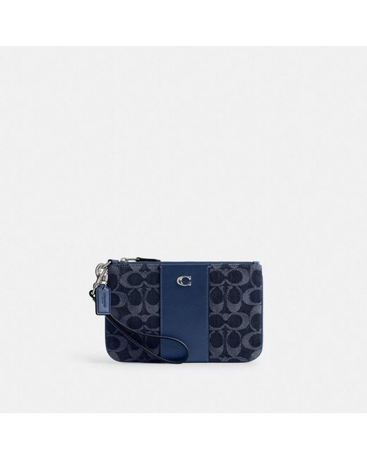 COACH Blue Essential Small Wristlet In Signature Denim