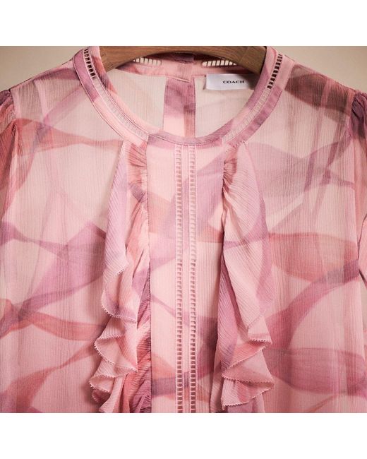 COACH Pink Restored Printed Ruffle Blouse