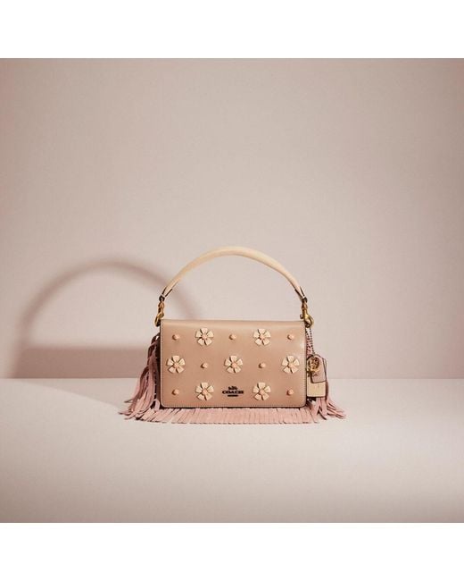 COACH Pink Upcrafted Hayden Foldover Crossbody Clutch With Tea Rose Knot