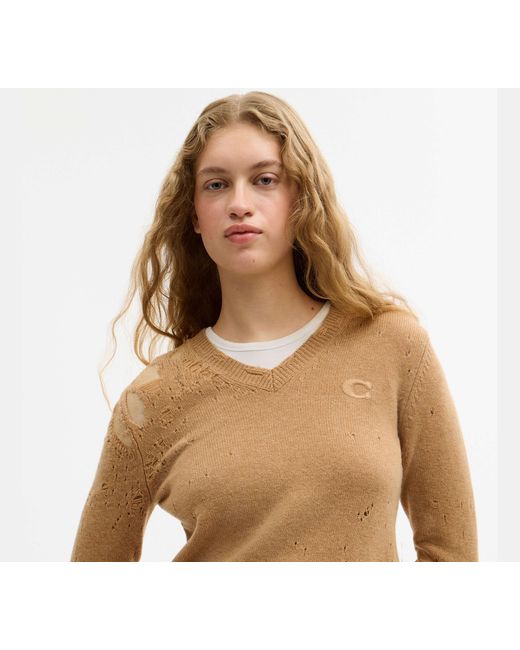 COACH Black Loved Long Sleeve V-Neck Sweater