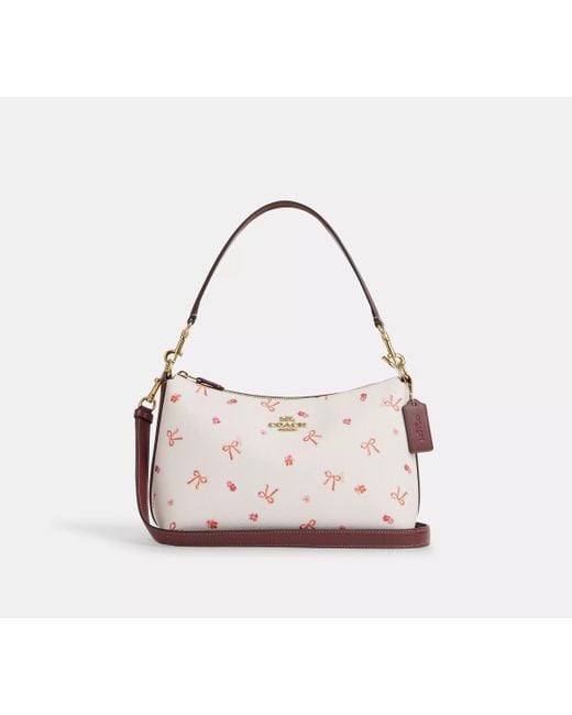 COACH Pink Clara Shoulder Bag With Bow Print | Pvc