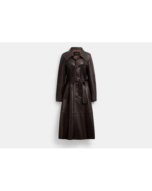 COACH Black Single Breasted Leather Trench Coat