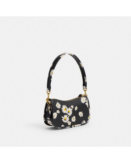 COACH Black Swinger Bag 20 With Floral Print