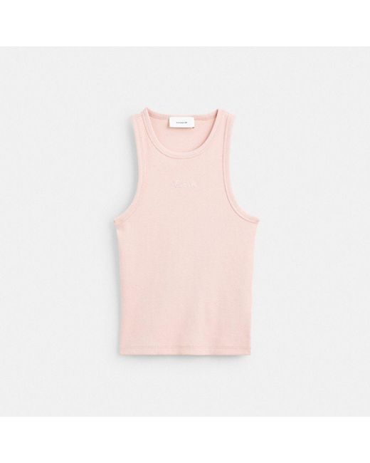 COACH Pink Ribbed Script Tank Top