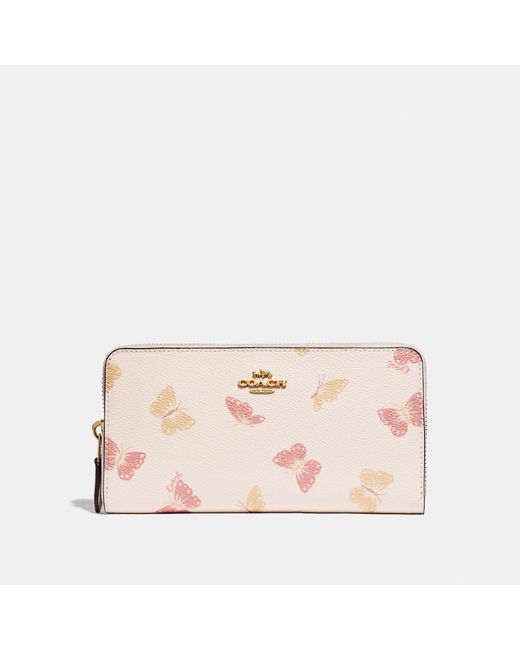 COACH Pink Accordion Zip Wallet With Butterfly Print