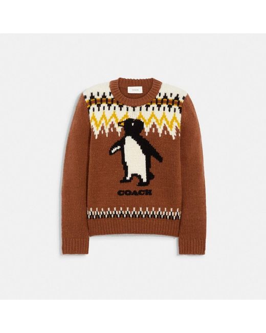 COACH Intarsia Ski Sweater in Brown Lyst
