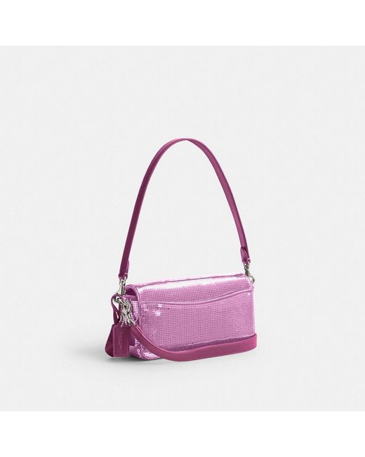 COACH Purple Studio Baguette Bag With Sequins
