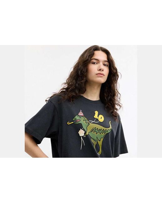 Camiseta De Corte Holgado 10º Aniversario De Rexy De Algodón Orgánico En, Talla Grande COACH de color Black