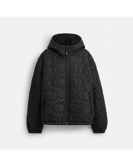 COACH Black Quilted Signature Puffer Jacket for men