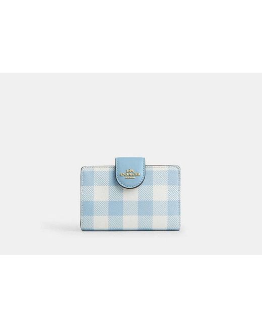 COACH Black Medium Corner Zip Wallet With Gingham Print