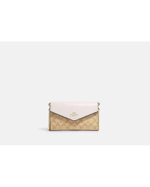 COACH White Envelope Clutch Crossbody Bag - Beige | Leather