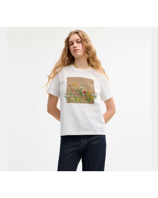 COACH Black Floral Signature Square Classic T-Shirt