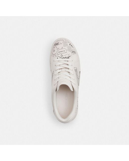 COACH White X Peanuts High Line Sneaker With Newspaper Print
