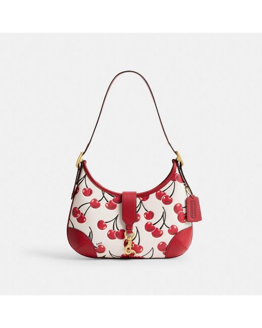 COACH Red Hamptons Hobo Bag With Cherry Print