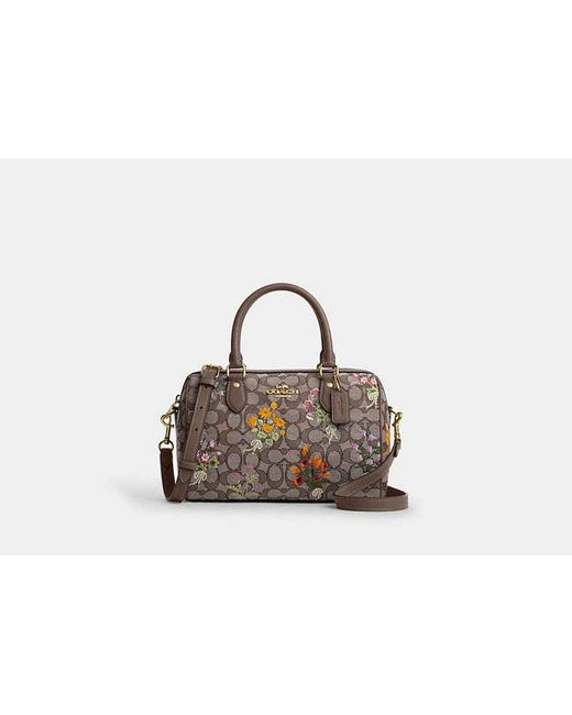COACH Black Rowan Satchel Bag With Floral Embroidery