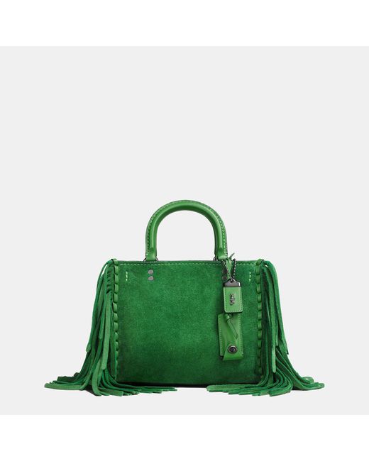 COACH Green Rogue 25 In Cervo Suede With Fringe