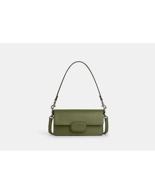 COACH Green Eliza Flap Crossbody Bag With Leather Covered Closure